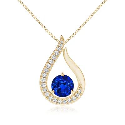 ANGARA LAB-GROWN FLOATING BLUE SAPPHIRE TULIP PENDANT WITH LAB DIAMONDS