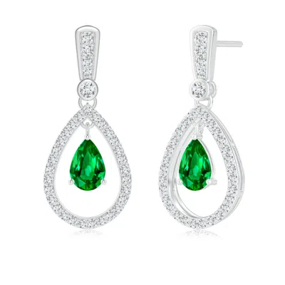 ANGARA LAB-GROWN FLOATING EMERALD AND DIAMOND HALO TEARDROP EARRINGS