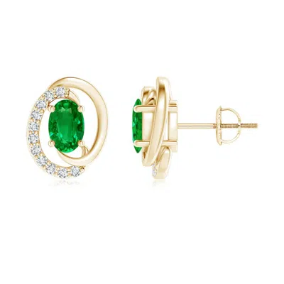 ANGARA LAB-GROWN FLOATING OVAL EMERALD SWIRL EARRINGS WITH DIAMOND ACCENTS