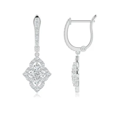 ANGARA LAB-GROWN FOUR-PETAL FLORAL DIAMOND CLUSTER HALO DROP EARRINGS