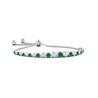 ANGARA LAB-GROWN GRADUATED BEZEL-SET EMERALD AND LAB DIAMOND BOLO BRACELET