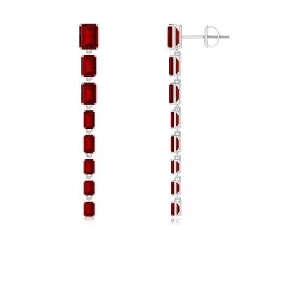 ANGARA LAB-GROWN GRADUATED EMERALD-CUT RUBY LONG DANGLE EARRINGS