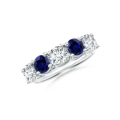 ANGARA LAB-GROWN HALF ETERNITY FIVE STONE DIAMOND AND LAB SAPPHIRE WEDDING RING