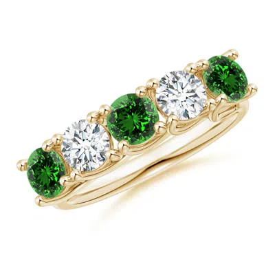 ANGARA LAB-GROWN HALF ETERNITY FIVE STONE EMERALD AND LAB DIAMOND WEDDING RING