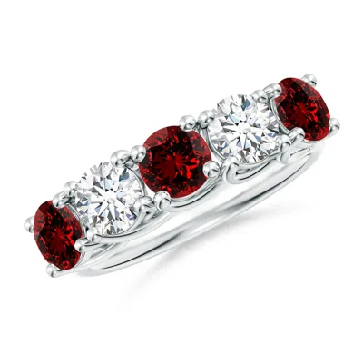 ANGARA LAB-GROWN HALF ETERNITY FIVE STONE RUBY AND LAB DIAMOND WEDDING RING