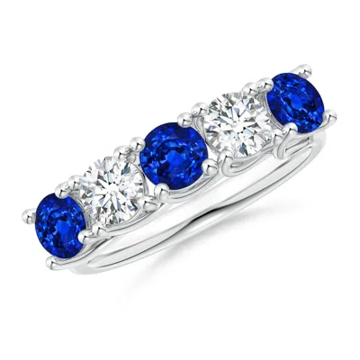 ANGARA LAB-GROWN HALF ETERNITY FIVE STONE SAPPHIRE AND LAB DIAMOND WEDDING RING