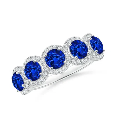 ANGARA LAB-GROWN HALF ETERNITY FIVE-STONE SAPPHIRE HALO RING