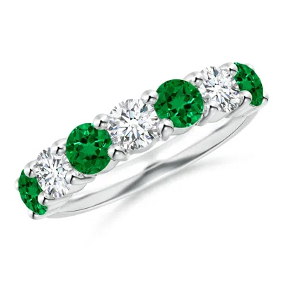 ANGARA LAB-GROWN HALF ETERNITY SEVEN STONE EMERALD AND LAB DIAMOND WEDDING RING