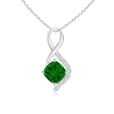 ANGARA LAB-GROWN INFINITY TWIST EMERALD PENDANT WITH DIAMOND ACCENTS
