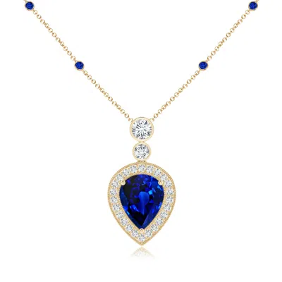 ANGARA LAB-GROWN INVERTED PEAR BLUE SAPPHIRE NECKLACE WITH LAB DIAMONDS