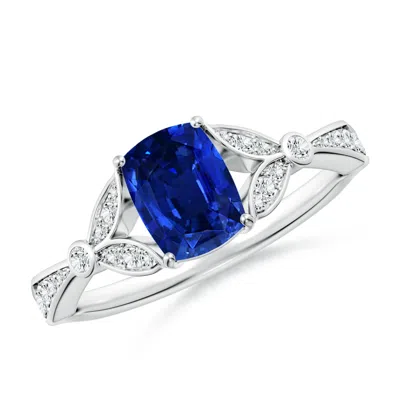 ANGARA LAB-GROWN NATURE-INSPIRED CUSHION RECTANGULAR BLUE SAPPHIRE ENGAGEMENT RING WITH LEAF MOTIFS