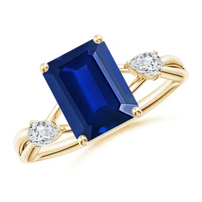 ANGARA LAB-GROWN NATURE INSPIRED EMERALD-CUT BLUE SAPPHIRE SIDE STONE ENGAGEMENT RING