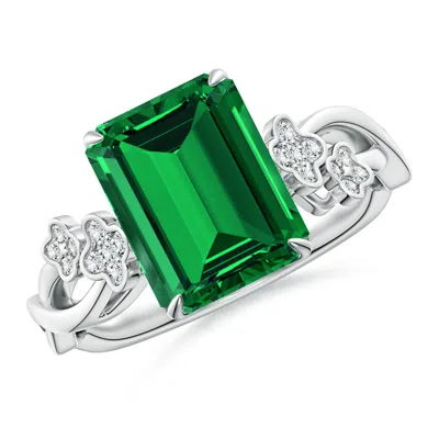 ANGARA LAB-GROWN NATURE-INSPIRED EMERALD-CUT EMERALD FLORAL ENGAGEMENT RING