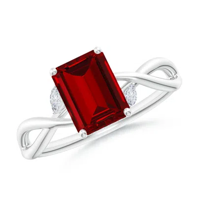ANGARA LAB-GROWN NATURE-INSPIRED EMERALD-CUT RUBY HIDDEN HALO ENGAGEMENT RING