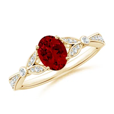 ANGARA LAB-GROWN NATURE-INSPIRED OVAL RUBY ENGAGEMENT RING WITH LEAF MOTIFS