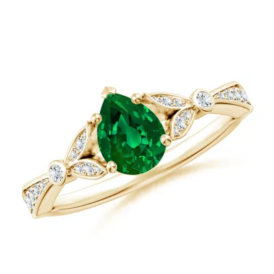 ANGARA LAB-GROWN NATURE-INSPIRED PEAR EMERALD ENGAGEMENT RING WITH LEAF MOTIFS