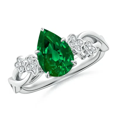 ANGARA LAB-GROWN NATURE-INSPIRED PEAR EMERALD FLORAL ENGAGEMENT RING
