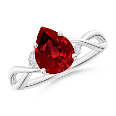 ANGARA LAB-GROWN NATURE-INSPIRED PEAR RUBY HIDDEN HALO ENGAGEMENT RING