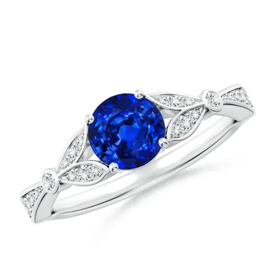 ANGARA LAB-GROWN NATURE-INSPIRED ROUND BLUE SAPPHIRE ENGAGEMENT RING WITH LEAF MOTIFS