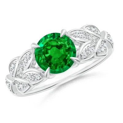 ANGARA LAB-GROWN NATURE INSPIRED ROUND EMERALD LEAF SHANK RING