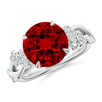 ANGARA LAB-GROWN NATURE-INSPIRED ROUND RUBY FLORAL ENGAGEMENT RING