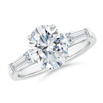 ANGARA LAB-GROWN OVAL AND TAPERED BAGUETTE DIAMOND SIDE STONE ENGAGEMENT RING