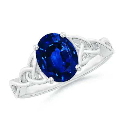 ANGARA LAB-GROWN OVAL BLUE SAPPHIRE CELTIC KNOT ENGAGEMENT RING