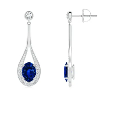ANGARA LAB-GROWN OVAL BLUE SAPPHIRE LONG DROP EARRINGS WITH DIAMOND