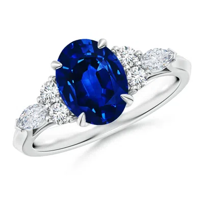 ANGARA LAB-GROWN OVAL BLUE SAPPHIRE SIDE STONE ENGAGEMENT RING WITH DIAMONDS