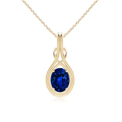 ANGARA LAB-GROWN OVAL BLUE SAPPHIRE SOLITAIRE INFINITY KNOT PENDANT