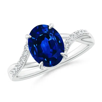ANGARA LAB-GROWN OVAL BLUE SAPPHIRE SPLIT SHANK RING WITH DIAMOND ACCENTS