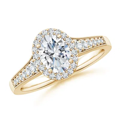 ANGARA LAB-GROWN OVAL DIAMOND HALO ENGAGEMENT RING WITH MILGRAIN