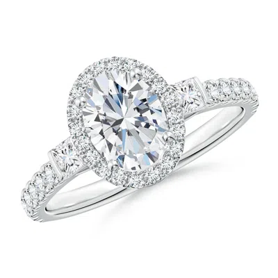 ANGARA LAB-GROWN OVAL DIAMOND SIDE STONE HALO ENGAGEMENT RING