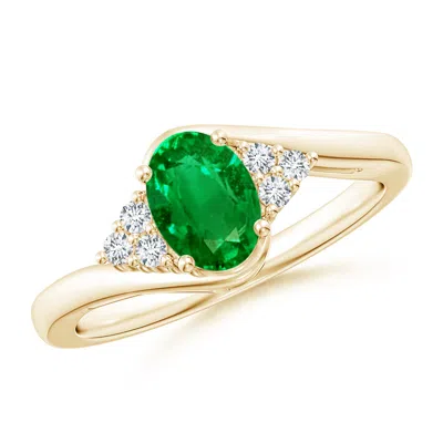 ANGARA LAB-GROWN OVAL EMERALD BYPASS RING WITH TRIO DIAMOND ACCENTS