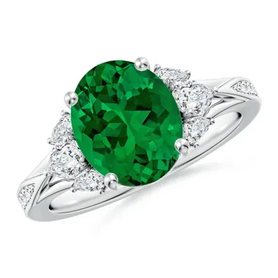 ANGARA LAB-GROWN OVAL EMERALD ENGAGEMENT RING WITH LAB PEAR DIAMONDS