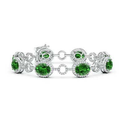 ANGARA LAB-GROWN OVAL EMERALD HALO OPEN CIRCLE LINK BRACELET