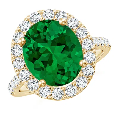 ANGARA LAB-GROWN OVAL EMERALD HALO RING WITH DIAMOND ACCENTS