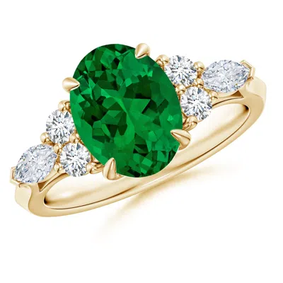 ANGARA LAB-GROWN OVAL EMERALD SIDE STONE ENGAGEMENT RING WITH DIAMONDS