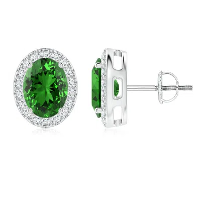 ANGARA LAB-GROWN OVAL EMERALD STUDS WITH LAB DIAMOND HALO
