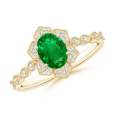 ANGARA LAB-GROWN OVAL EMERALD TRILLIUM FLORAL SHANK RING