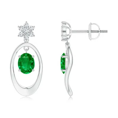 ANGARA LAB-GROWN OVAL FRAMED EMERALD EARRINGS WITH DIAMOND FLORAL ACCENT