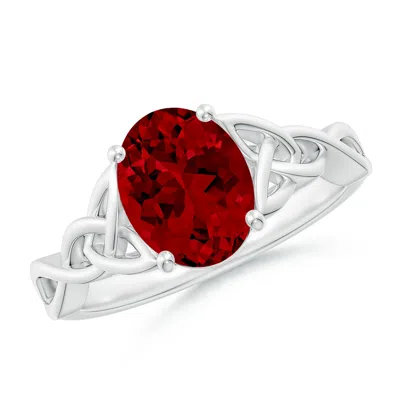 ANGARA LAB-GROWN OVAL RUBY CELTIC KNOT ENGAGEMENT RING
