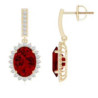 ANGARA LAB-GROWN OVAL RUBY HALO DROP EARRINGS