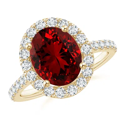 ANGARA LAB-GROWN OVAL RUBY HALO RING WITH LAB DIAMOND ACCENTS