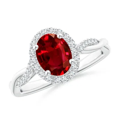 ANGARA LAB-GROWN OVAL RUBY HALO TWISTED VINE RING