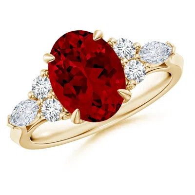 ANGARA LAB-GROWN OVAL RUBY SIDE STONE ENGAGEMENT RING WITH DIAMONDS