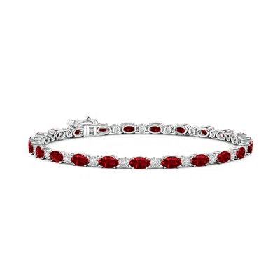 ANGARA LAB-GROWN OVAL RUBY TENNIS BRACELET WITH GYPSY DIAMONDS