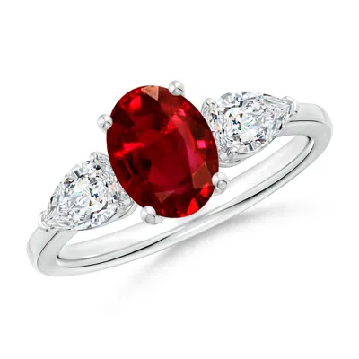 ANGARA LAB-GROWN OVAL RUBY THREE STONE RING WITH PEAR DIAMONDS