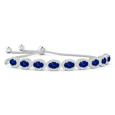 ANGARA LAB-GROWN OVAL SAPPHIRE BOLO BRACELET WITH DIAMOND HALO