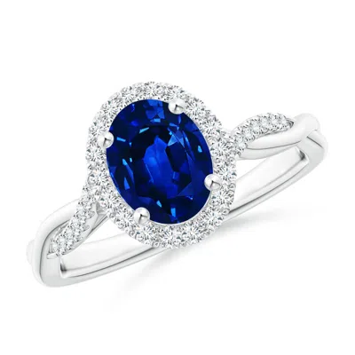 ANGARA LAB-GROWN OVAL SAPPHIRE HALO TWISTED VINE RING